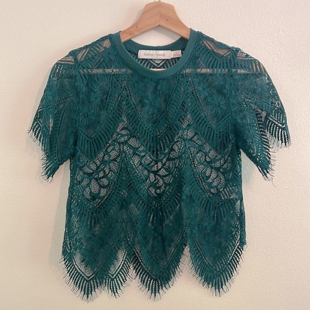 Bishop + Young Teal Lace Short-Sleeve Top